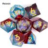 7 Pcs Blue Red Flowing Sand Golden Number Sharp Edge Resin Dice Polyhedral Dice Suitable for Role-Playing RPG Board Game