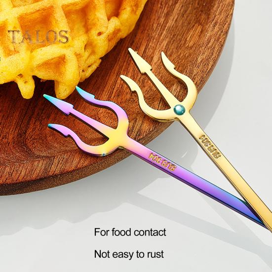 Вилка для торта, легко чистящаяся, многоцветная, прочная, металлическая вилка для фруктов из нержавеющей стали, товары для дома