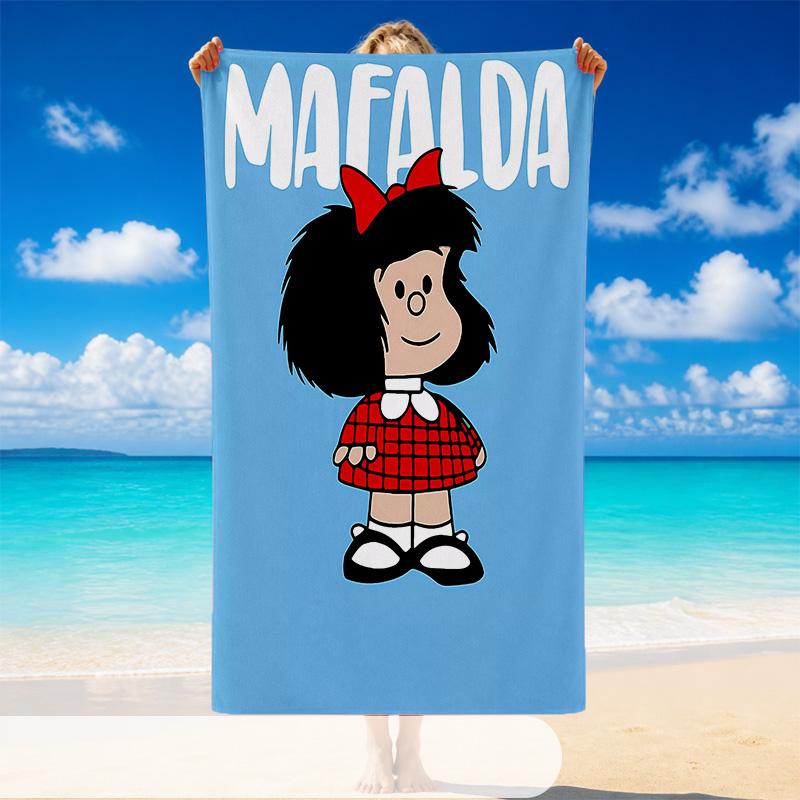 Quick Dry Beach Towel Mafalda Pattern, Lightweight Absorbent Towel for Pool Beach Vacation Use