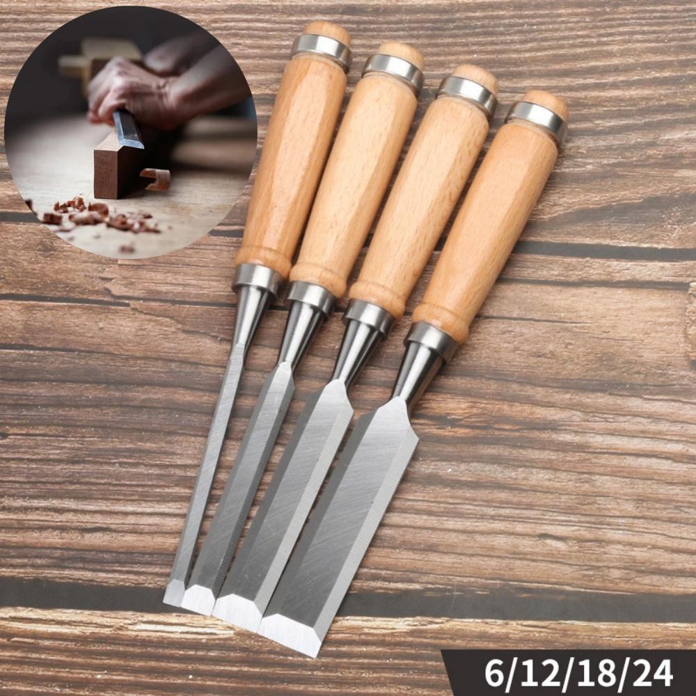 4Pcs Wood Carving Chisels Set Professional for Woodworking 6/12/18/24mm Comfortable Beech Handle Wood Chisel with Wood Handles