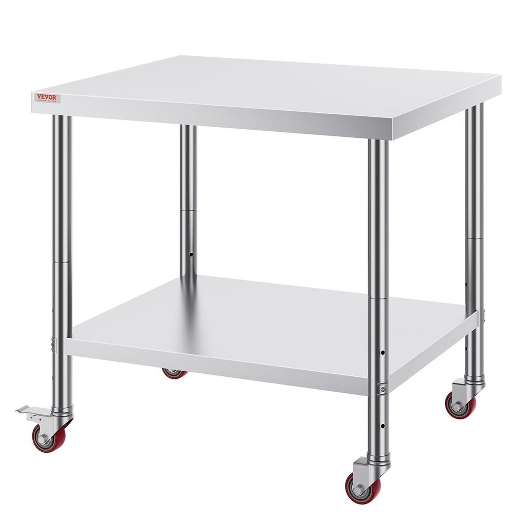 Stainless Steel Catering Work Table 30x36 Inch Commercial Kitchen Table with 4 Wheels Commercial Food Prep Workbench With Flexible Adjustment Shelf