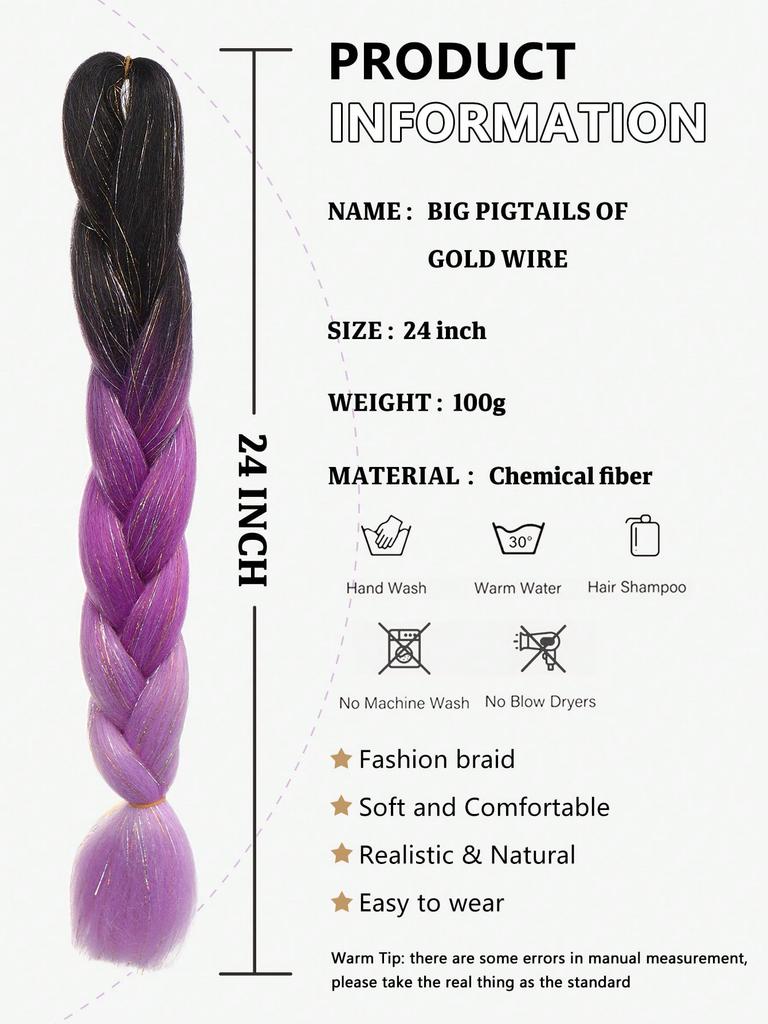 24inch Synthetic Braiding Hair Mix Tinsel Glitter Tricolor Synthetic Hair Extensions Jumbo Braids 1pc