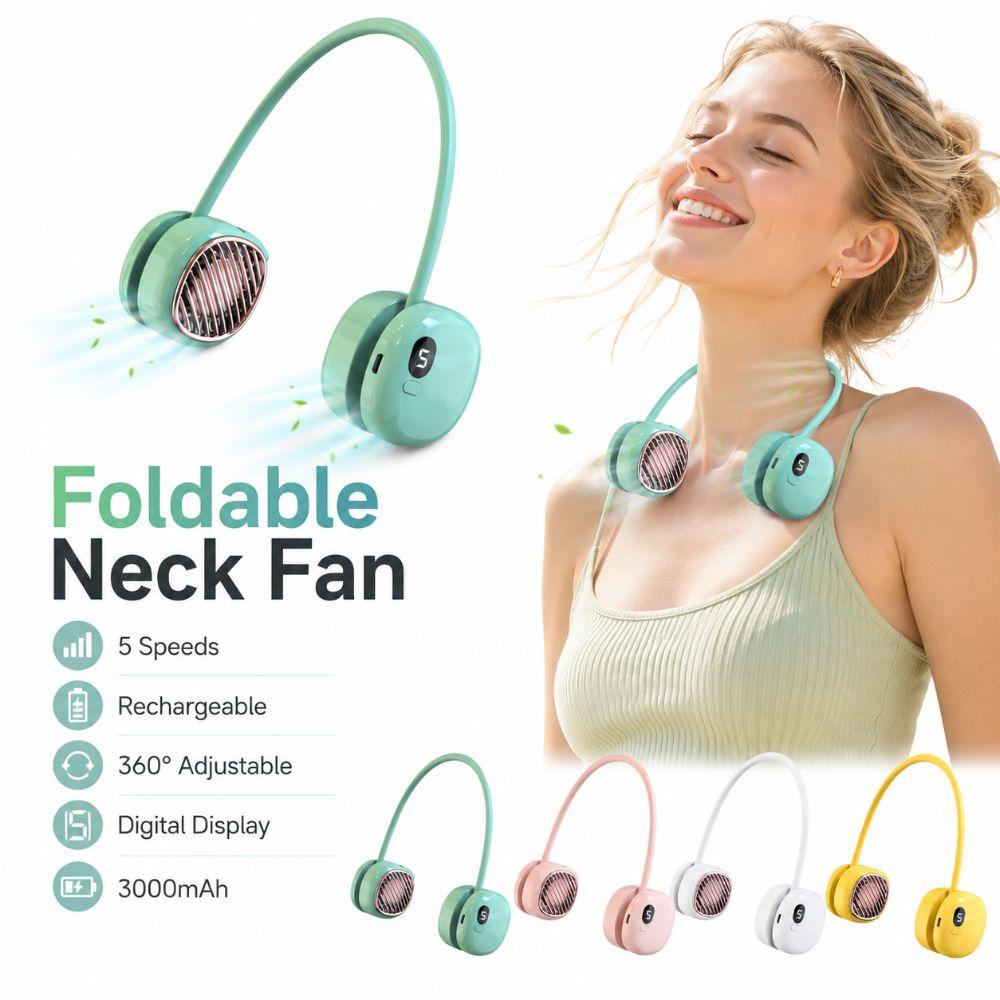 5 Speeds Foldable Cooling Fan Rechargeable Silent Fan Portable Neck Fan For Travel,Office,Outdoor