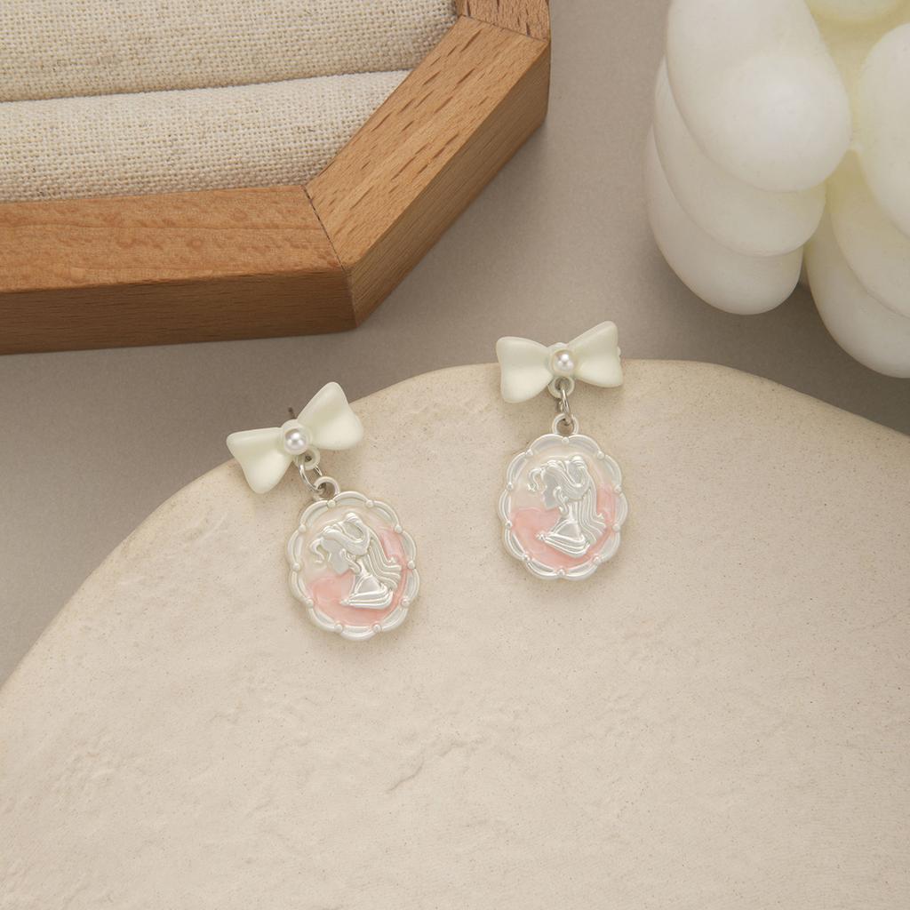 Spring Sweet Girl Stud Earrings Pink Literary Bow Love Earrings Cute Lady Style Earrings