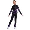 Kids Figure Skating Jacket Set Stand Collar Long Sleeve Printed with Leggings for Workout
