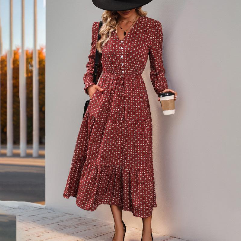 YYFS Women's Fashion Fall Winter Long Sleeve V-Neck Casual Dresses