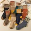 Three-Bar Striped Women's Mid-Tube Socks for Autumn/Winter - Warm, Thick Terry Trend 
