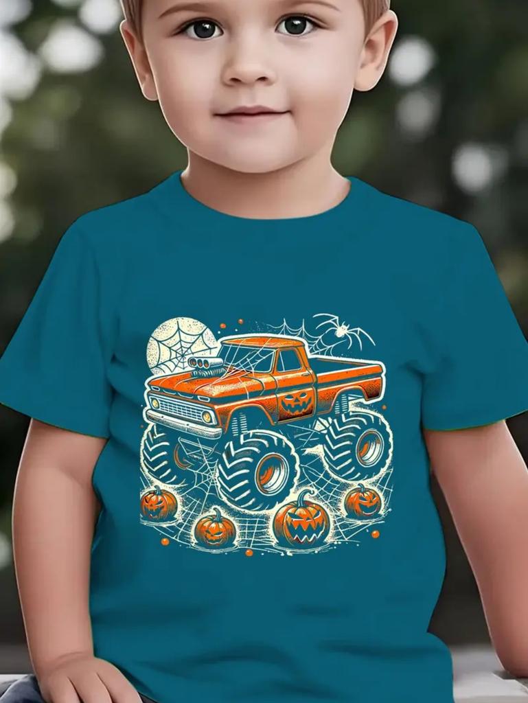 Kids' T-Shirt Truck Graphic 3D Print T-Shirt Halloween Pumpkin Themed Casual Short-Sleeved Summer Party Children's Clothing Boy