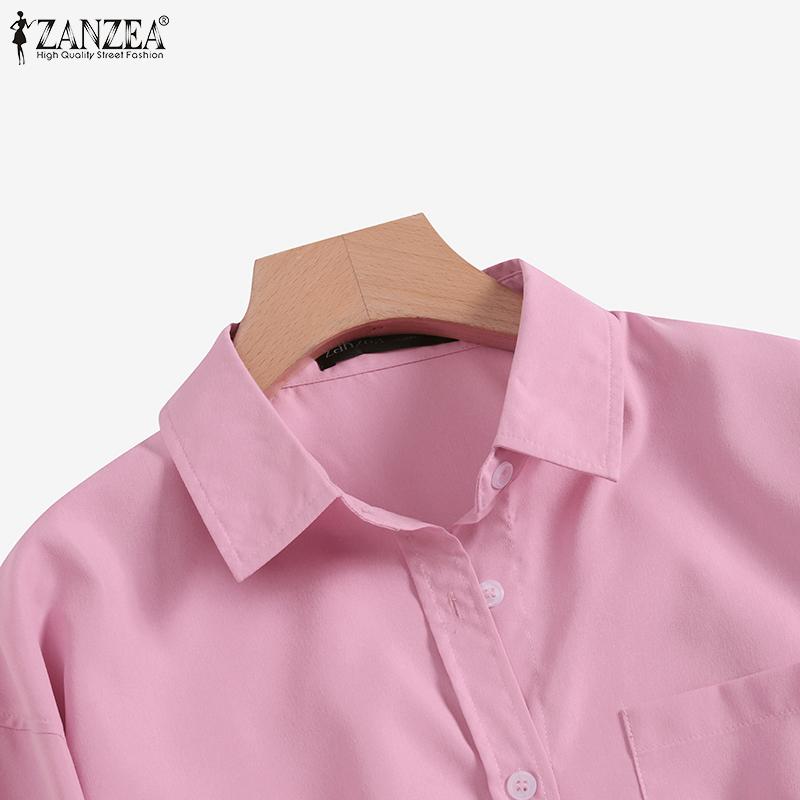 ZANZEA Женские повседневные блузки с отложным воротником и длинными рукавами