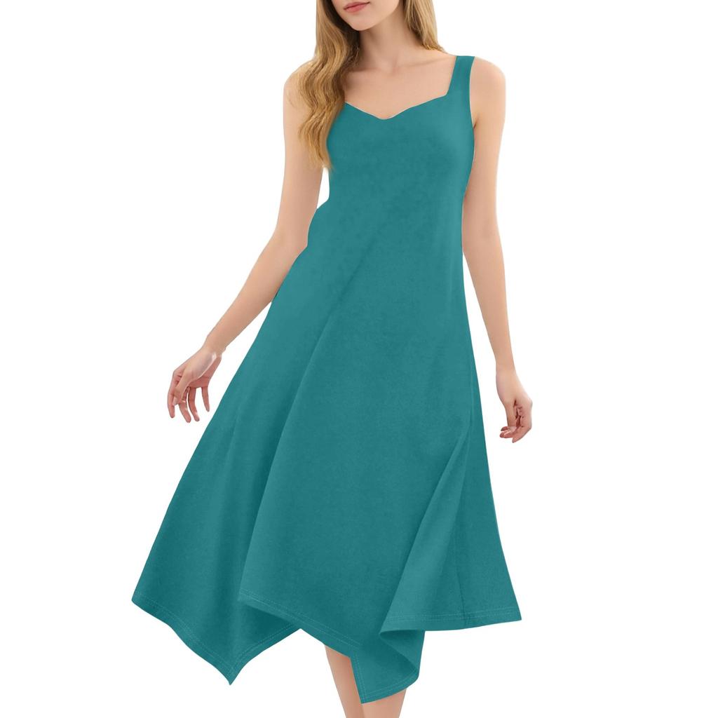 Женское повседневное модное платье миди без рукавов с круглым вырезом и нерегулярным подолом