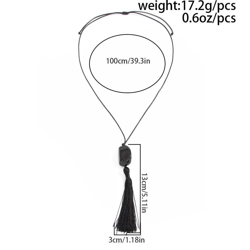 SHIXIN New Trendy Black Acrylic Geometry Pendant Necklace Women Simple Rope Chain Long Tassel Sweater Chain Fashion Jewelry Gift