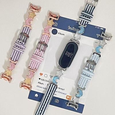 Канвасовый ремешок для часов со звездами, луной и полосками для Xiaomi Band 10, Apple iWatch 11 и Huawei GT Advanced