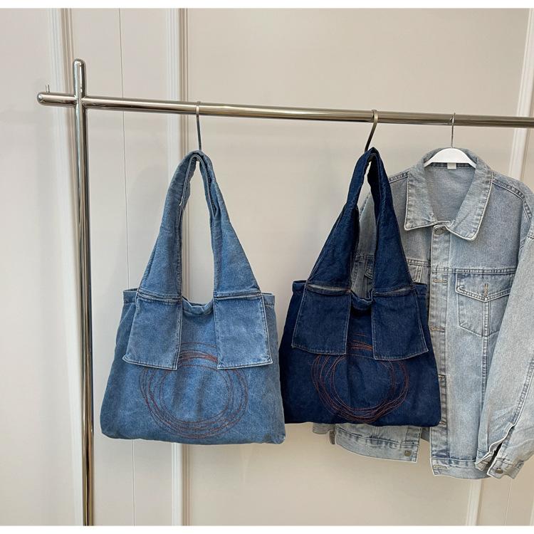 Canvas Denim Bag Large Capacity Bag Women's Retro Trend Tote Bag Korean Shoulder Bag Fashion Versatile