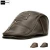 Genuine Leather Beret Hat Men Brown Cowhide Winter Berets Earflaps Warm Peaked Cap For Men