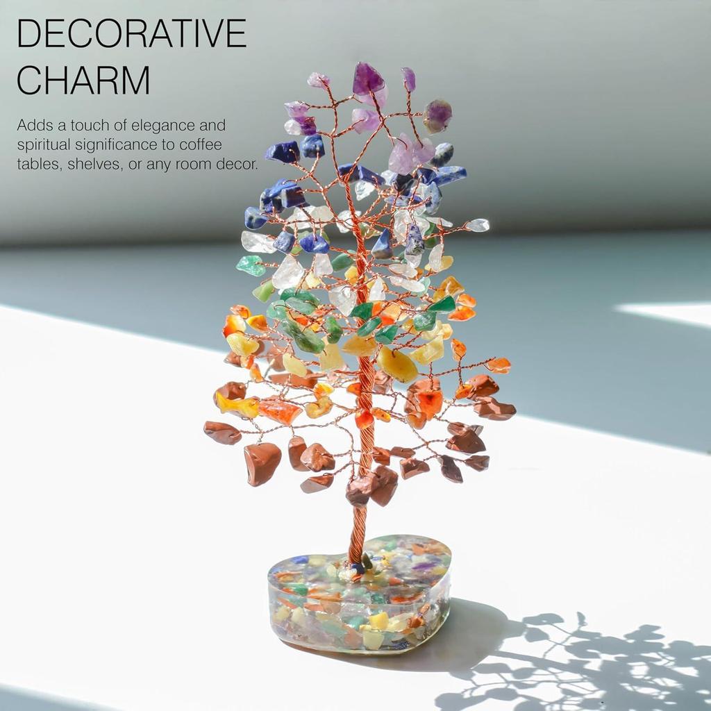 7 Chakra Gemstone Bonsai Tree with Orgone Heart Base – Feng Shui Showpiece for Positive Energy & Home Décor