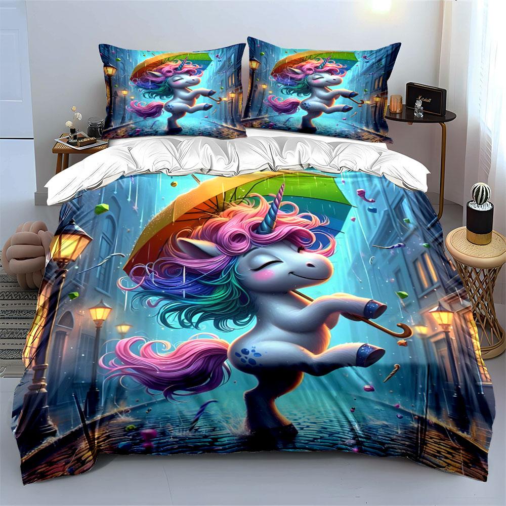 "Colorful Unicorn Bedding Set" Bedding Duvet Cover Set Duvet Cover Pillowcases (1 * Duvet Cover 2 * Pillowcases, without duvet insert)