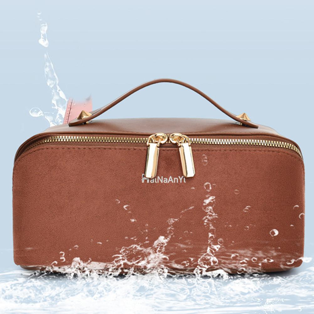 Women Suede Makeup Bag Cosmetic Bag Multi-pockets Waterproof Makeup Pouch Large Capacity Makeup Organizer Bag Simple Make Up Bag