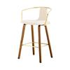 Set of 2 bar stools with armrest, teddy fabric/PU leather, wooden legs, metal footrest, modern Scandinavian