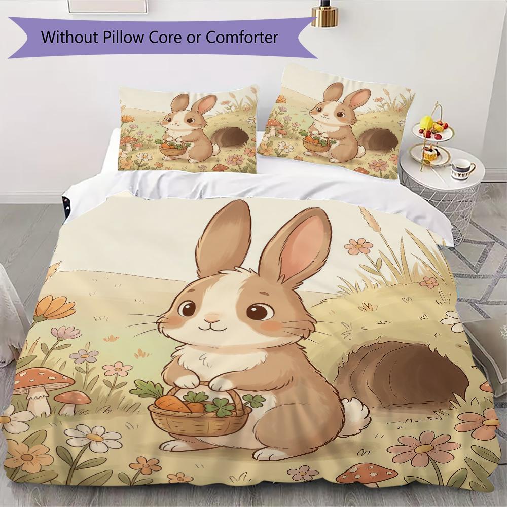 Story Bunny Pattern Bedding uilt Set uilt Cover Pillowcase Home Decoration Birthday Gift (1 * duvet cover + 2 * pillowcase without core)