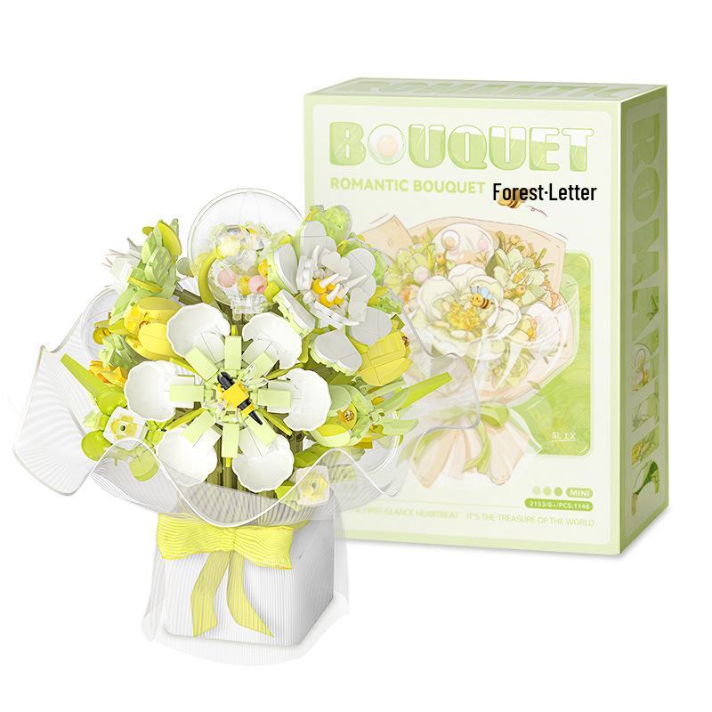 Букет на ленте Weilo Пудровая дымка Цветочный Лего Конструктор Украшение Подарок