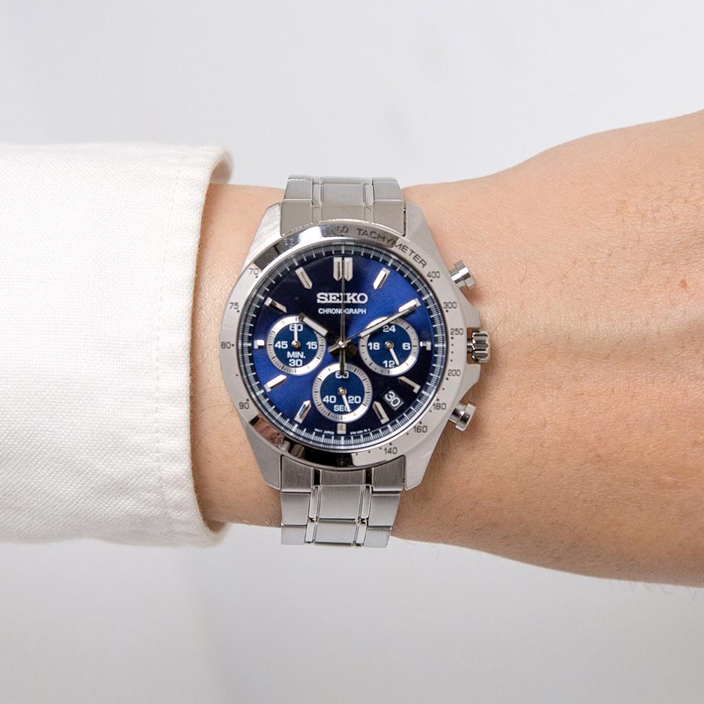 Seiko Кварцевые часы Мужские часы Стальной ремешок Синий циферблат SBTR011