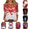 Women's Casual Loose Valentine's Day  Printed Round Neck Top With Three Quarter Sleeves T Shirt