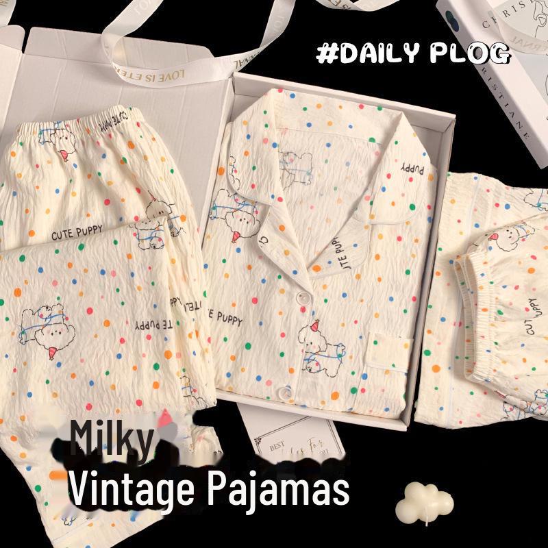 Летняя хлопковая пижама в клетку с цветочным принтом: Женский комплект из трех предметов с коротким рукавом в японском стиле - милая домашняя одежда в стиле интернет-знаменитостей.