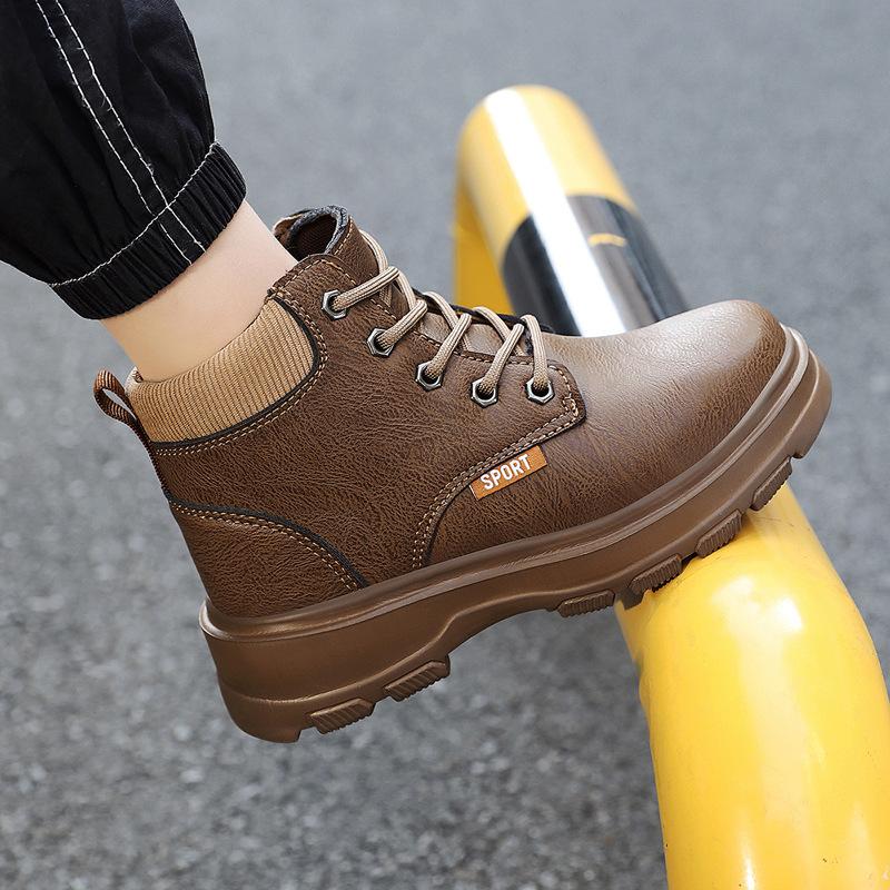 2026Spring and autumn trendy children's Martin boots, flat-soled, mid-height, lace-up, casual shoes for boys and girls