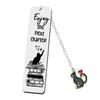 Stainless Steel Metal Bookmark Cat Long Chain Cat Pendant School Supplies Engraved Bookmark
