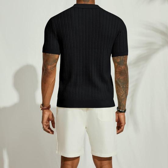 Мужская рубашка с лацканами, однобортный сплошной цвет, тонкий мягкий кардиган с короткими рукавами, ажурный вязаный