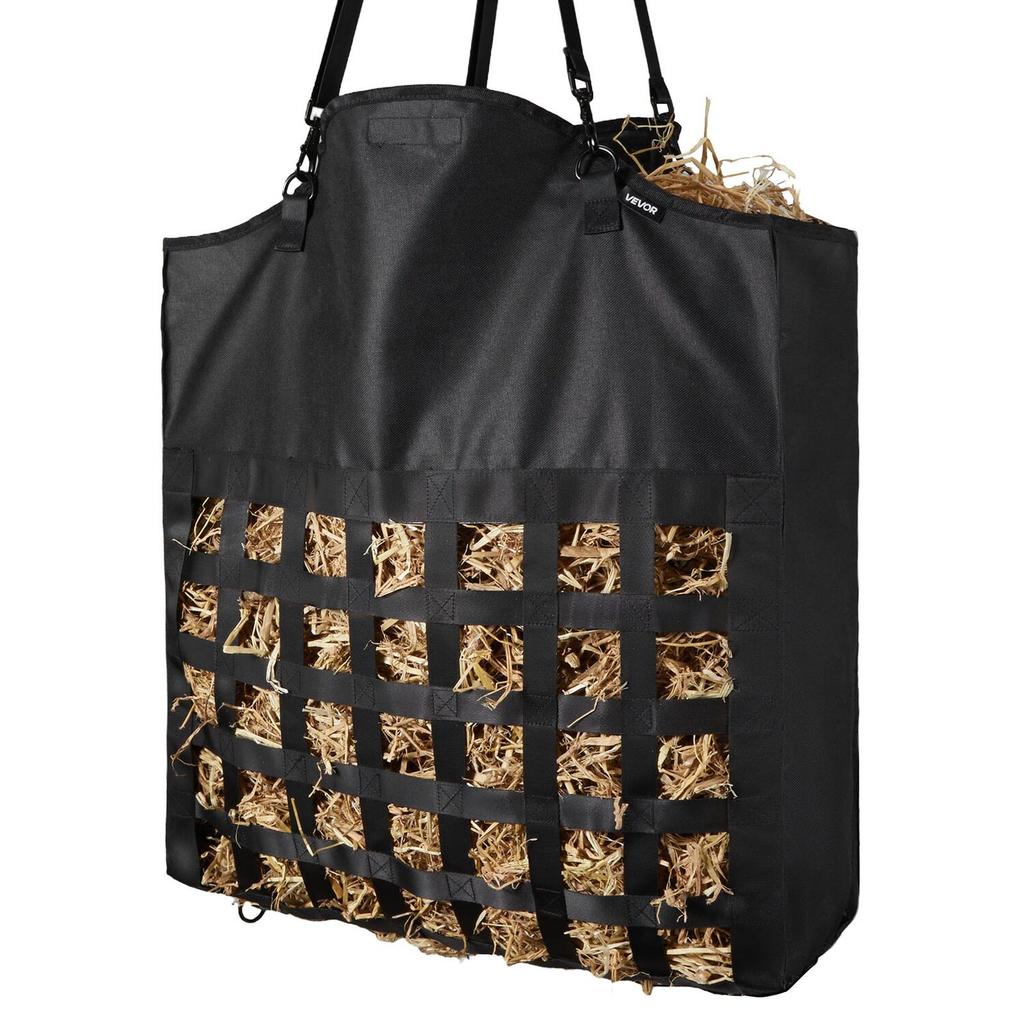 Hay Bag for Horses, 55 x 18.5 x 64 cm, 46 x 46 mm Holes, Premium Nylon Construction with PVC Waterproof Coating, Adjustable Hanging Straps and Metal