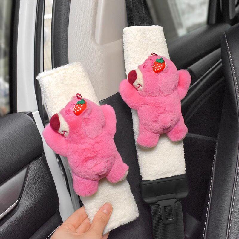 Art Cat Strawberry Bear Car Safety Belt Shoulder Pad Cover Fancy Car Interior Design Protective Cover Anti-Strangulation Neck Car