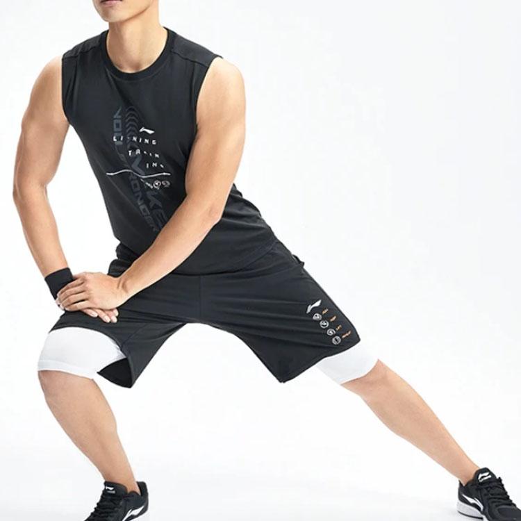 Шорты мужские свободного кроя с принтом логотипа Li Ning, черные AKYR133-1