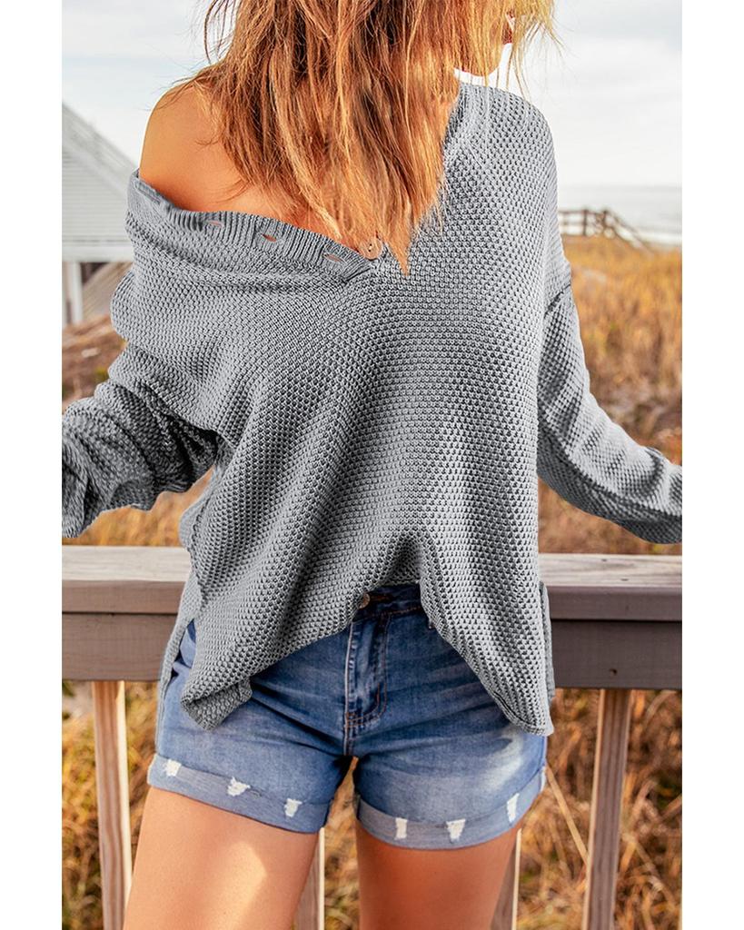 Azura Exchange Henley Drop Shoulder Sweater with Slits