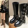 Новые стильные популярные женские сапоги на платформе до колена, элегантные на низком каблуке, трендовые панк-готик-рок кожаные модные женские туфли