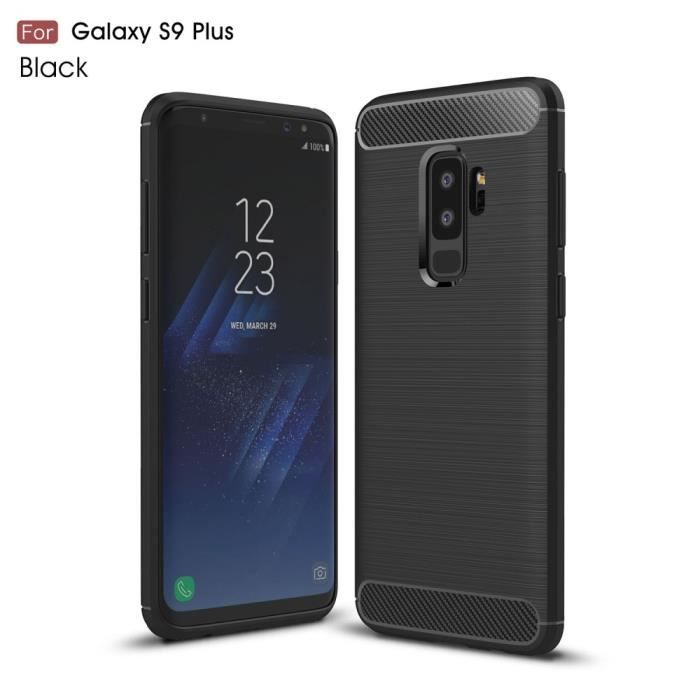 Coque en TPU fibre de carbone noir brossé pour Samsung Galaxy S9+