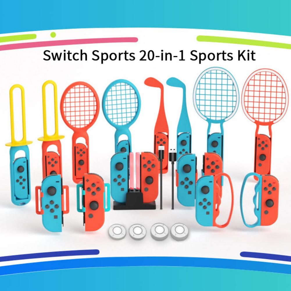 20 In 1 Switch Sports Accessories Bundle for Nintendo Switch Sport Game, Joycon Controller with Fencing Grips, Tennis Rackets/Golf Clubs/Charging Dock