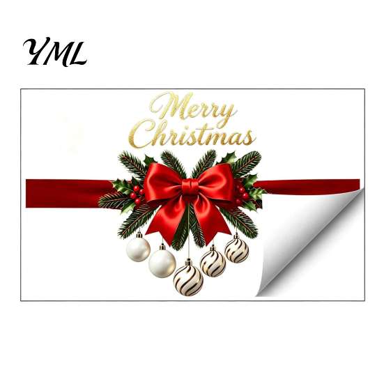 Decorative Christmas Bows for Windows Gold Merry Window Clings, PVC Decals Holiday Seasonal Home Decorations Glass Decor, Waterproof Removable