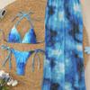 1011 популярный синий tie-dye трехпредметный комплект ремешок на шею высокая талия длинная юбка блузка купальник женский