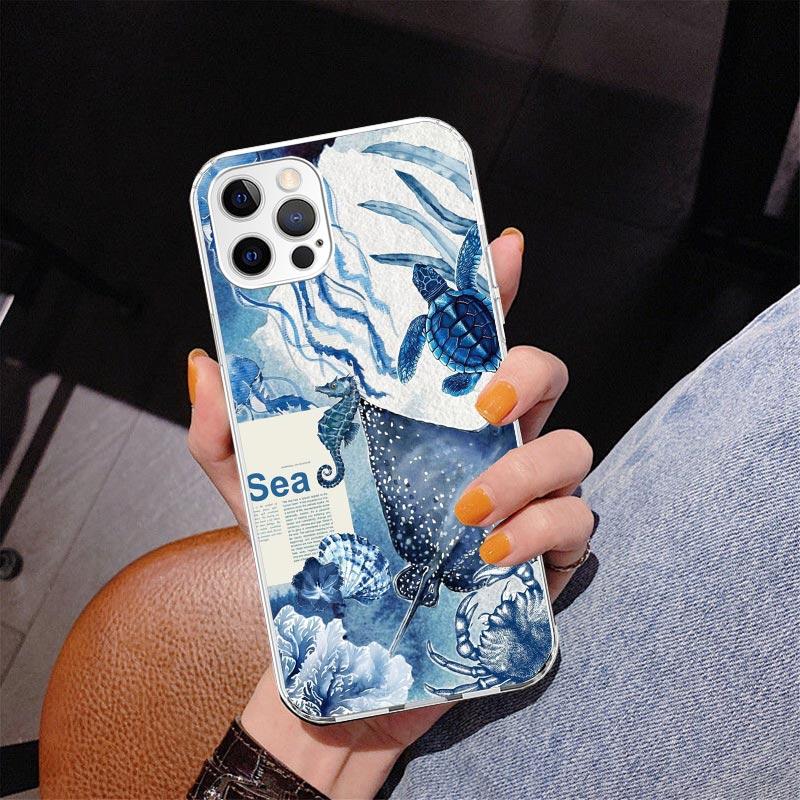 Чехол для телефона Ocean Starfish Sea Turtle Shark для iPhone 17 Air 16 Pro Max 16E 15 + 14 Plus 11 12 13 Mini 7 8 SE Подарок Печатная Крышка F