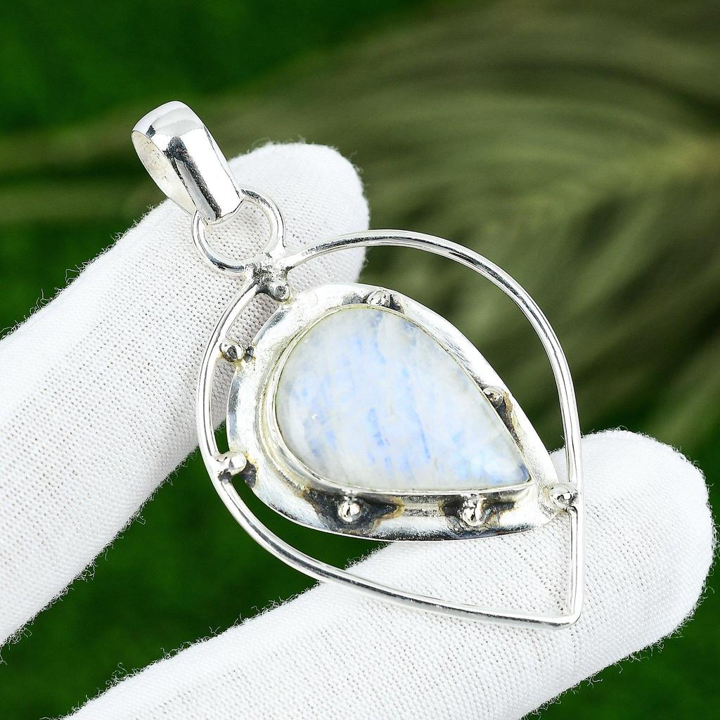 Подвеска с натуральным радужным лунным камнем из стерлингового серебра 925 пробы, индийские украшения