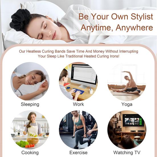 No Heat Hair Curler Women Overnight Sleeping Hair Curling Scrunchie Soft Hair Roller Strap Long Medium Hair Curls Styling Tool