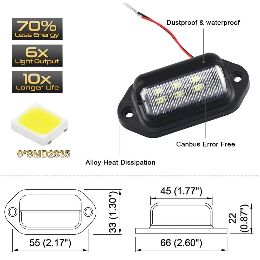 SEAMETAL Car 12V-24V Tail Rear 6LED Number License Plate Light Truck Lorry License Plate Lamp 1/2PC