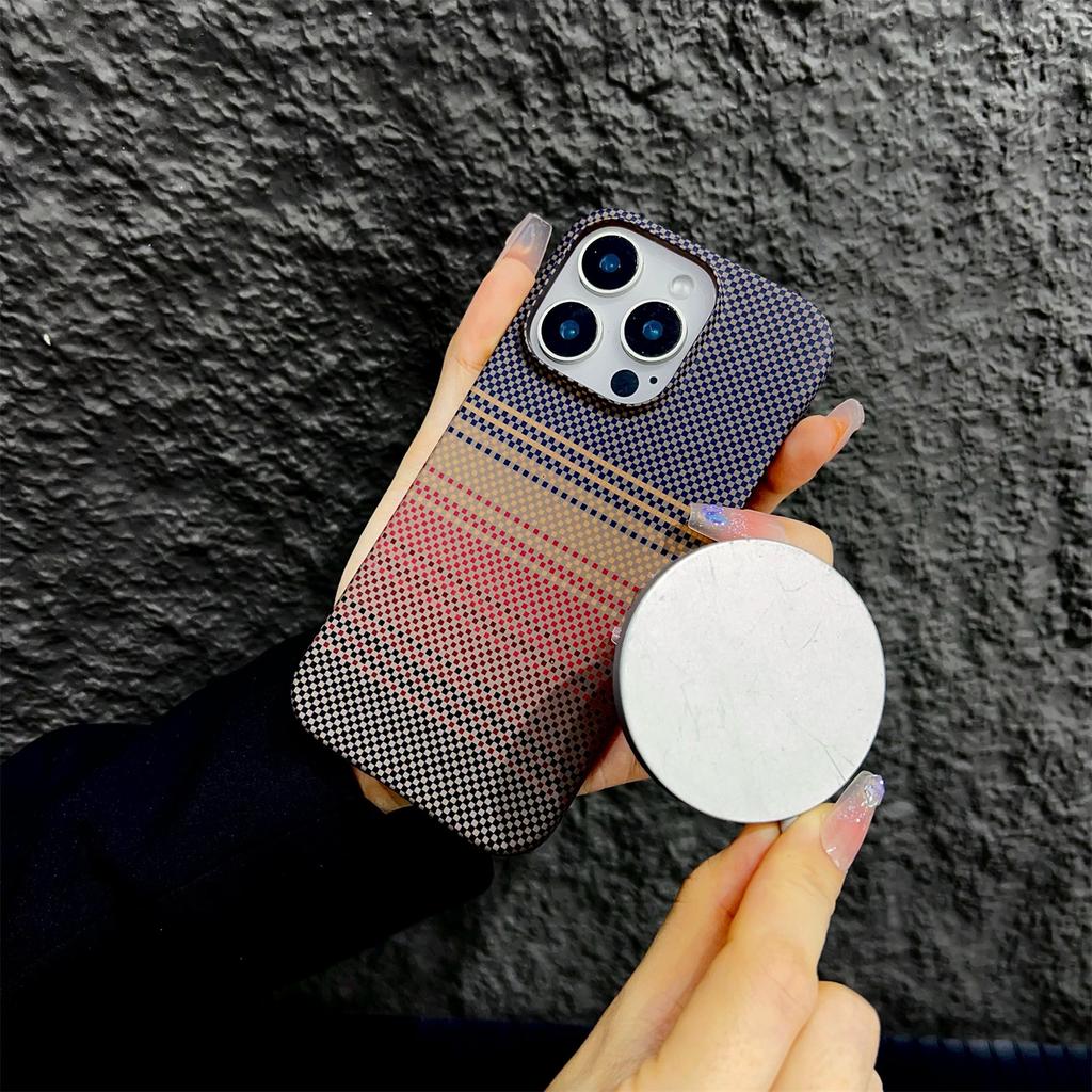 Magnetic Phone Case for iPhone 12 13 14 15 16 Pro Max Plus Kevlar Pattern Semi Wrap Carbon Fiber Texture Matte Protective Cover