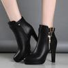 Winter Round Head Leather Belt Buckle Thick Bottom Waterproof Platform High Heel Bare Boots Women Comfortable Women'S Boots