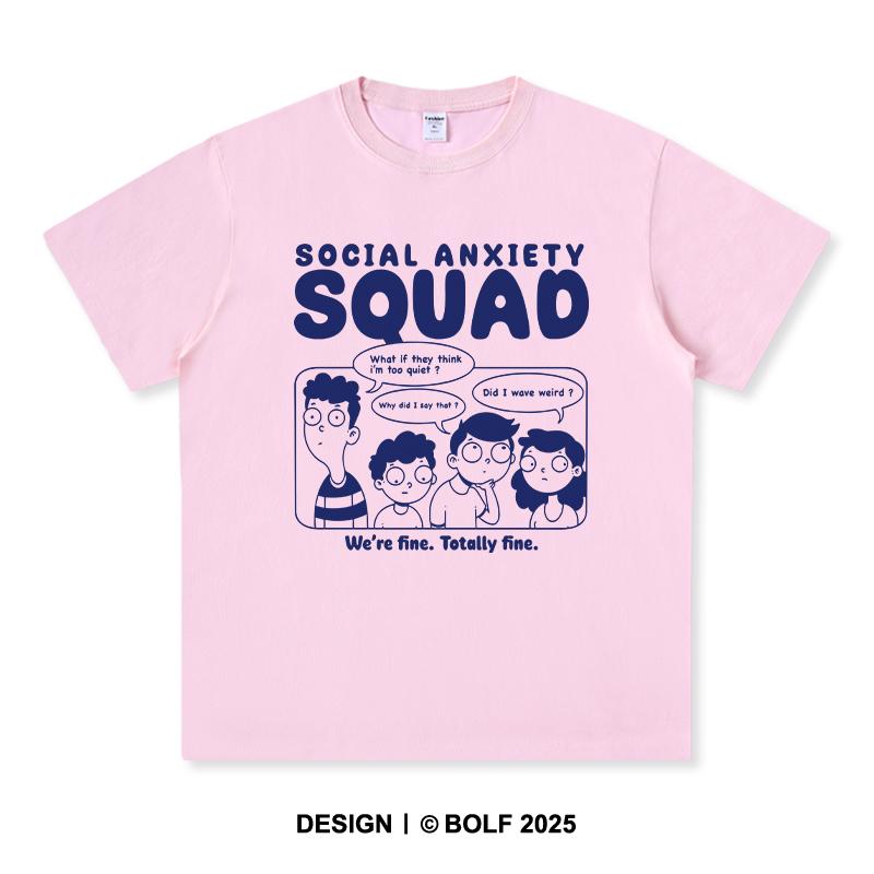 Женская футболка с принтом Social Anxiety Squad, 100% хлопок, свободные футболки с принтом для мужчин, летние топы, уличная одежда Mood