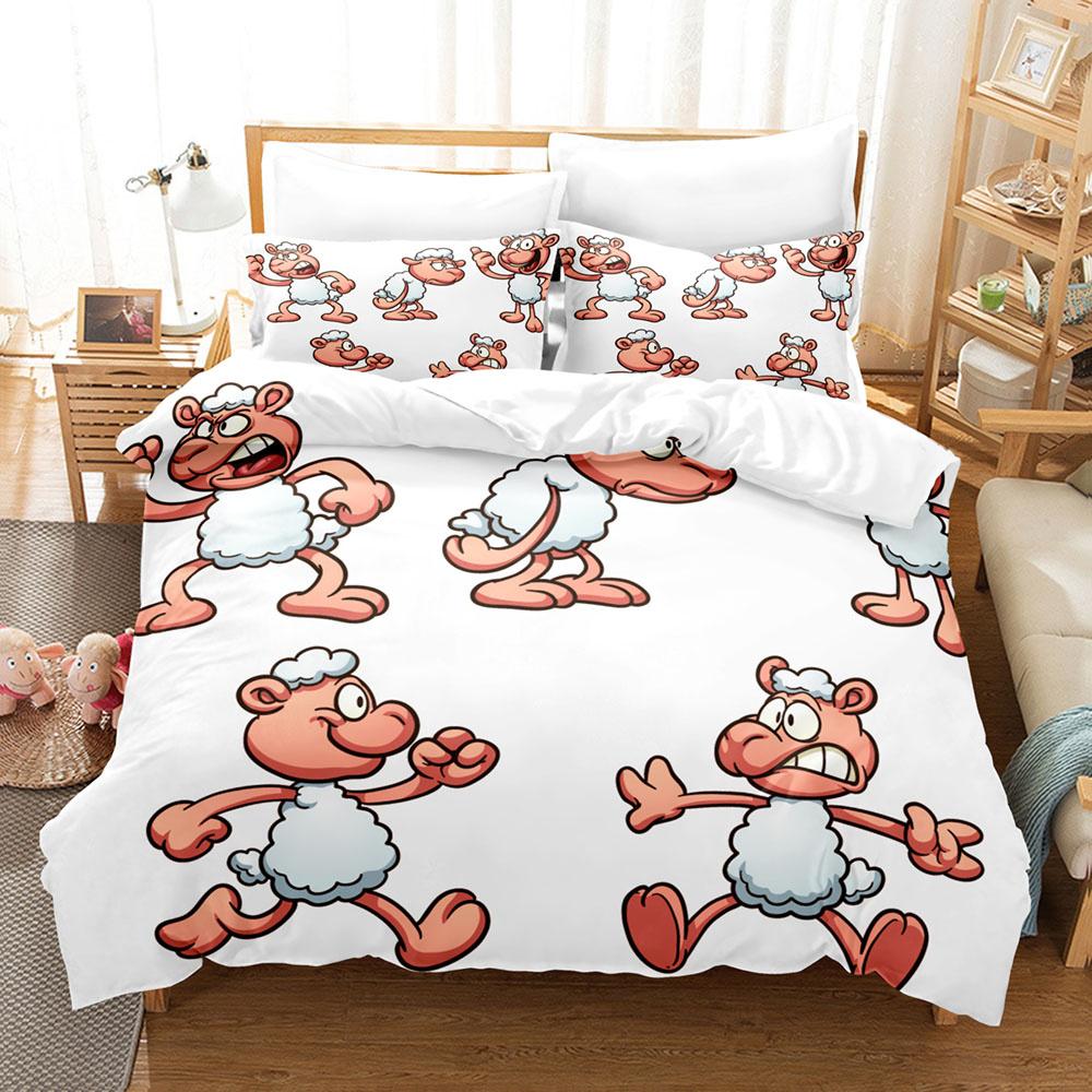 Мультяшный комплект пододеяльника с козой Милый Кавайный Белая коза Белый фон Размер Кинг Квин Для девочек мальчиков Подарок Полиэстеровый комплект постельного белья