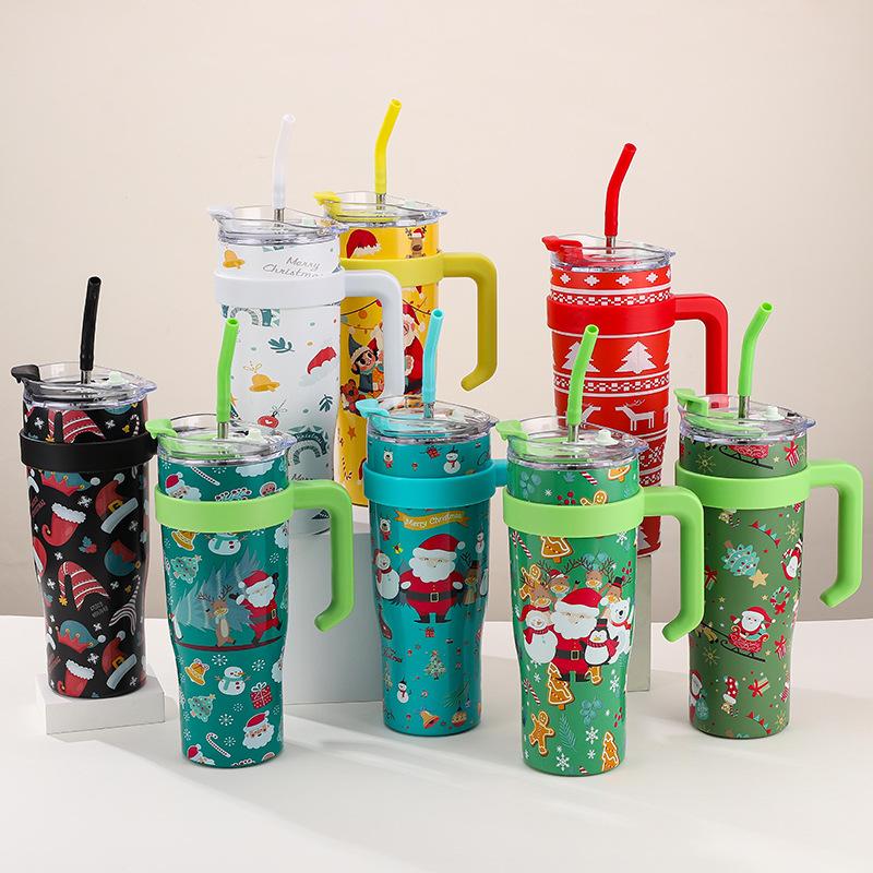 Christmas Cup 40oz Large Capacity Stainless Steel Thermos Cup Outdoor with Straw Bingba Cup
