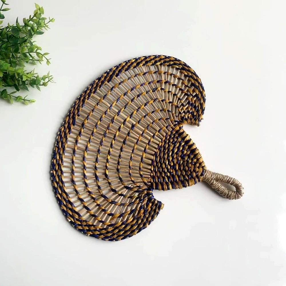 Gift Colorful Hand-woven Straw Fan Bohemian Anti-Mosquito Decorative Handmade Fan Portable Vintage Cattail Fan Beach