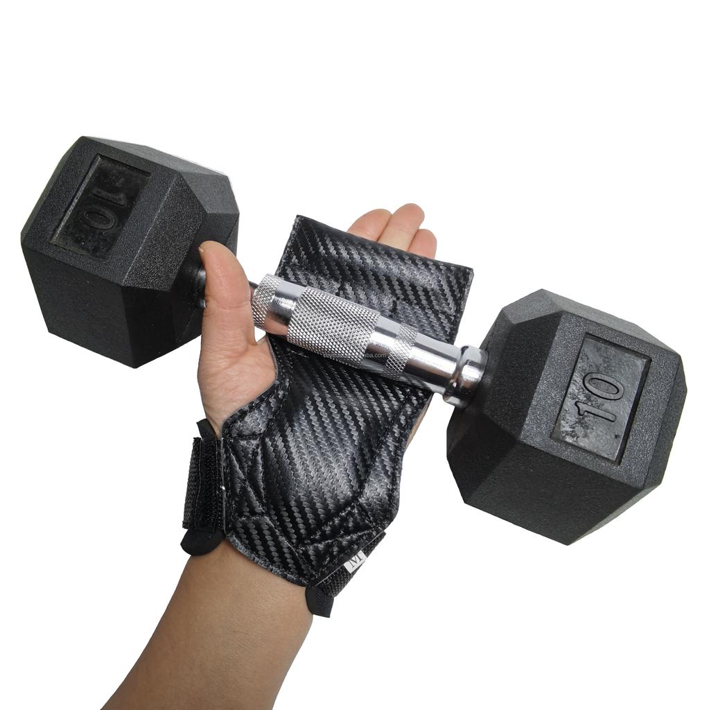 Custom Carbon Leather Weightlifting Hand Grips/gym Grips/Lifting Pad with Wrist Wraps Fitness Grips for Kettlebell